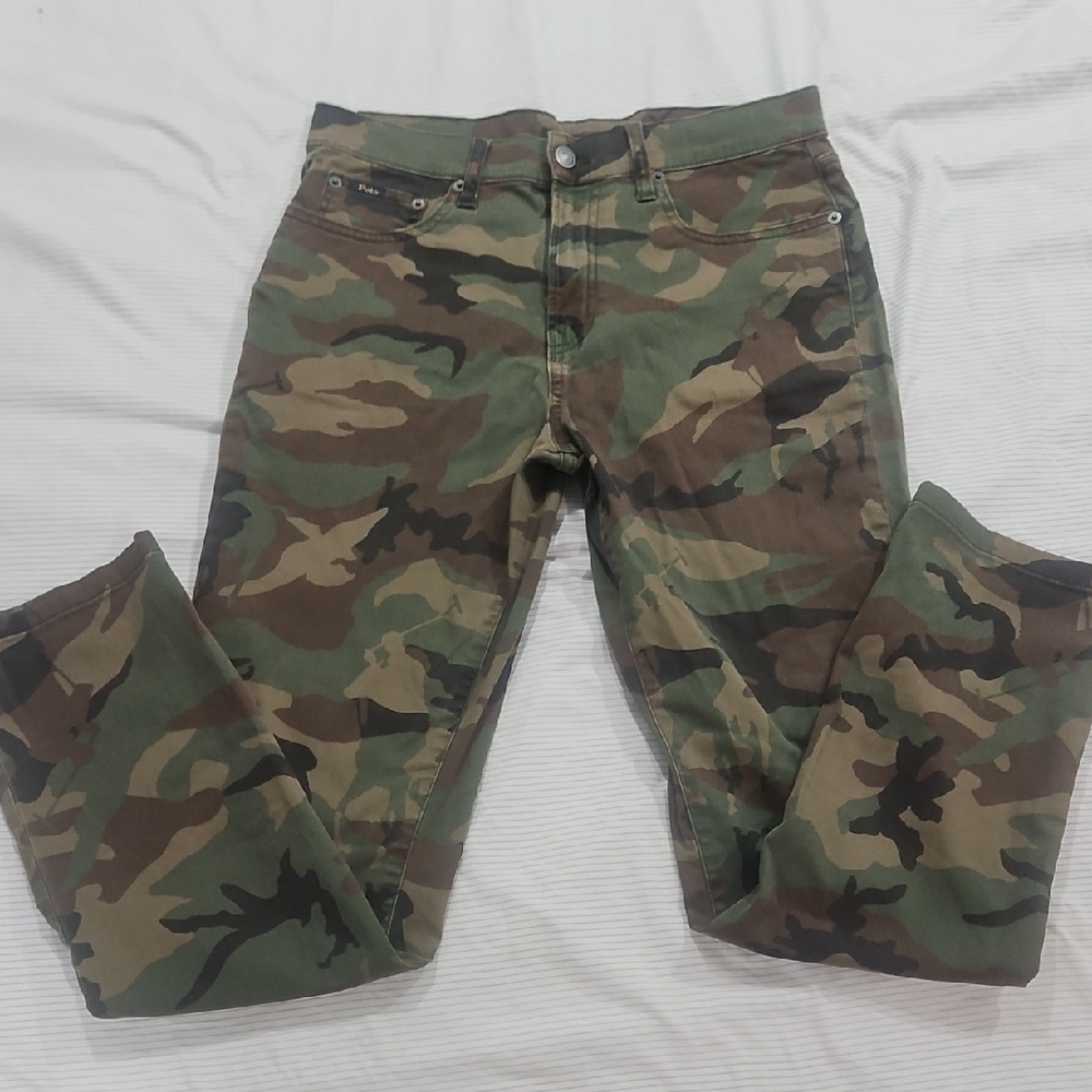 Polo Ralph Lauren Boys Sz 18 Camouflage Slim Jeans - Green & Brown Camo